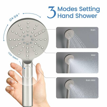Kibi Circular 3 Settings ABS Handheld Shower Head - Brushed Nickel HS1001BN